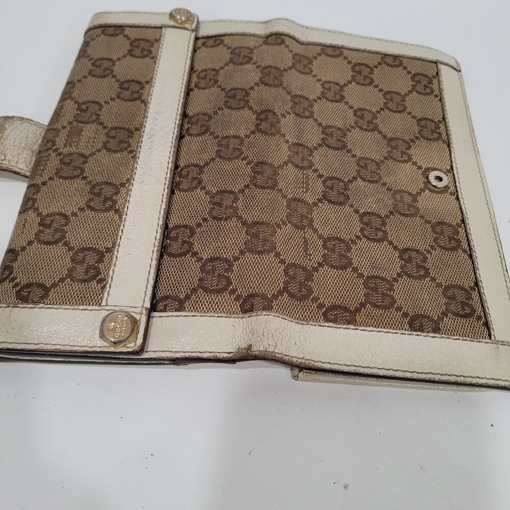 GUCCI Clutch Wallet Large Monogram Bifold White Beige Tan Vintage Designer Logo - Picture 7 of 13